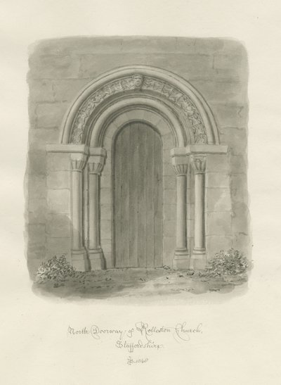 Rolleston Church - North Doorway: sepia-tegning av John Buckler