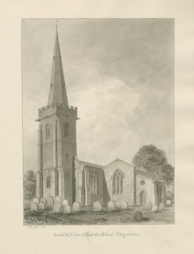 Rolleston Church: sepia tegning av John Buckler