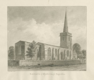 Rolleston Church: sepia-tegning, 1848 av John Buckler
