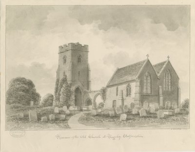Rugeley Church (gammel): sepia-tegning av John Buckler