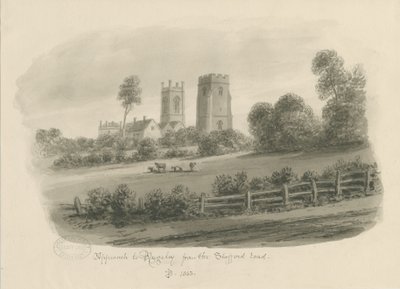 Rugeley Town - Fra Stafford Road: sepia-tegning av John Buckler