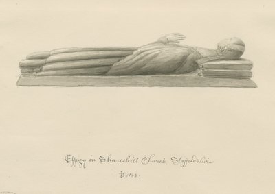 Shareshill Church - monumentalt bilde [Cassandra Swynnerton]: sepia-vask-tegning av John Buckler