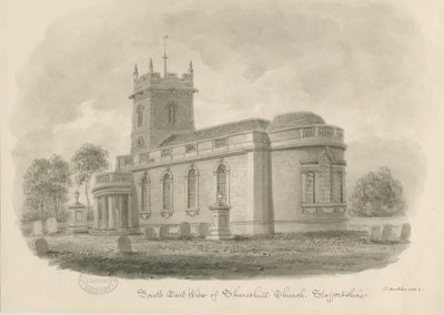 Shareshill Church: sepia-tegning, 1843 av John Buckler