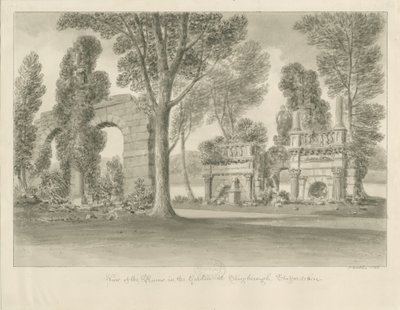 Shugborough - Ruins in Garden: sepia-tegning av John Buckler