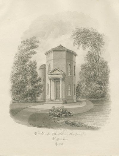 Shugborough - Vindenes tempel: sepia-tegning, 1843 av John Buckler