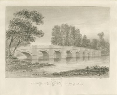 Shugborough Bridge: sepia-tegning, nd [?1840-tallet] av John Buckler