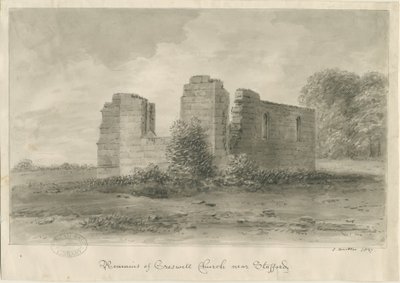 Stafford - Creswell Chapel: sepia-tegning, 1837 av John Buckler