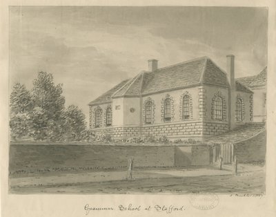 Stafford - Grammar School: sepia-tegning, 1837 av John Buckler