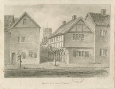 Stafford - Little Church Lane: sepia-tegning, 1841 av John Buckler