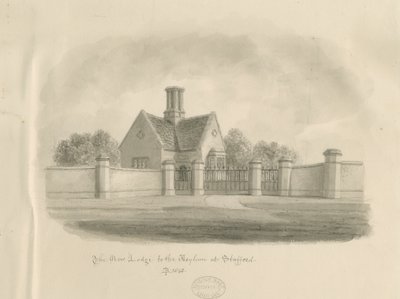 Stafford - New Lodge to the Asylum: sepia-tegning, 1843 av John Buckler