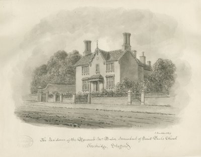 Stafford - residens til pastor Baber: sepia-tegning, 1844 av John Buckler