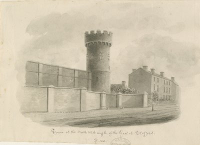 Stafford - Round Tower of the Gaol: sepia-tegning, 1843 av John Buckler