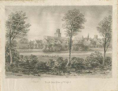 Stafford - South West View: sepia-tegning av John Buckler