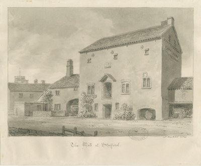 Stafford - Water Mill: sepia vask tegning av John Buckler