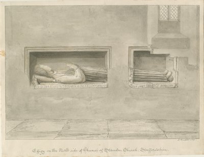 Standon Church - Wall Tomb [til Nicholas Hyde]: sepia-tegning av John Buckler
