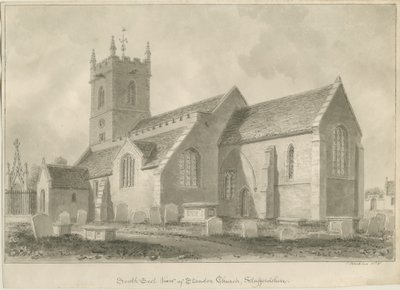 Standon kirke: sepia-tegning av John Buckler