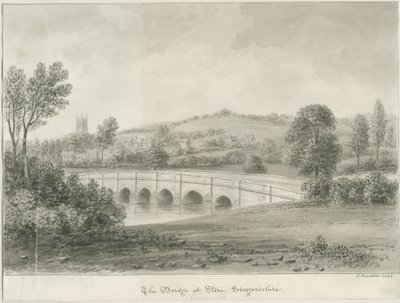Stein - Bro over elven Trent: sepiavasktegning, 1844 av John Buckler