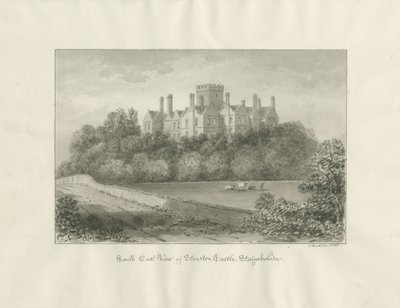 Stourton Castle: sepia vasketegning, 1846 av John Buckler