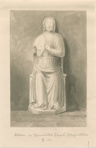 Swynnerton Church - Statue av Jesus Kristus: sepia vask tegning av John Buckler