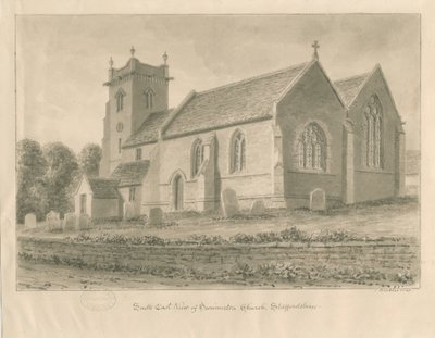 Swynnerton Church: sepia-tegning, 1841 av John Buckler