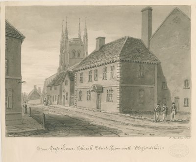 Tamworth - Stone Cross House: sepia-tegning av John Buckler