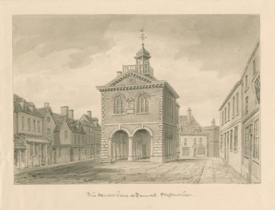 Tamworth - The Market House: sepia-tegning av John Buckler