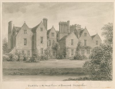 Tamworth - The Moat House: sepia-tegning av John Buckler