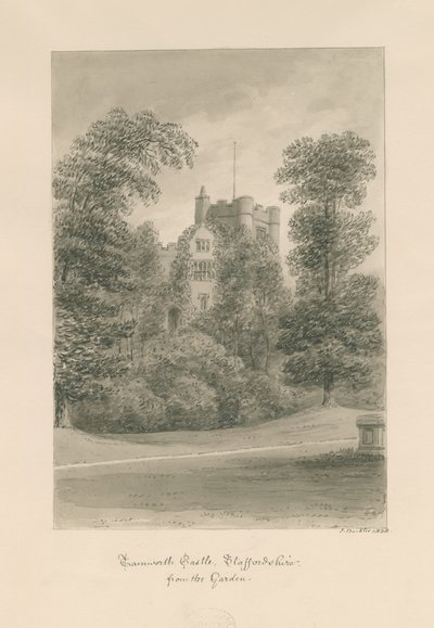 Tamworth Castle: sepia vask tegning av John Buckler