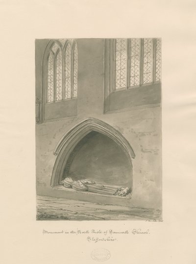 Tamworth Church - Monument for prest: sepia-tegning av John Buckler
