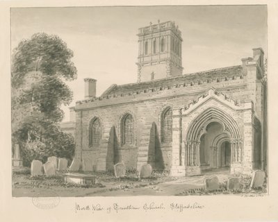 Trentham Church: sepia vasketegning, 1840 av John Buckler