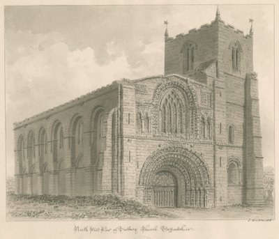 Tutbury Priory Church: sepia-tegning av John Buckler