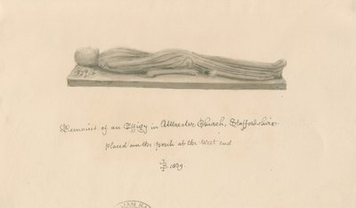 Uttoxeter kirke - Effigy: sepia vask tegning av John Buckler