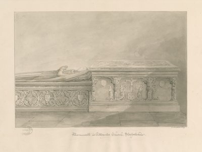 Uttoxeter Church - Tombs of Thomas Kinnersley og en kvinne: sepia vask tegning av John Buckler