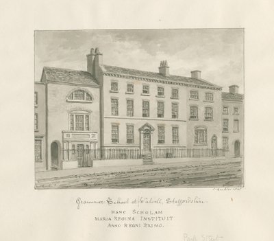 Walsall Town - Grammar School: sepia wash drawing, 1845 av John Buckler