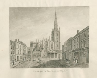Walsall Town and Church: sepiavask-tegning av John Buckler