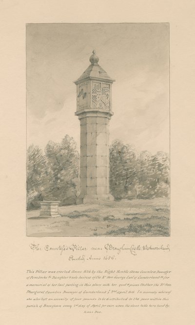 Westmorland - Brougham Castle - grevinne søyle: sepia-tegning, 1800 av John Buckler