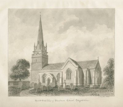 Wombourne Church: sepia-tegning, 1845 av John Buckler