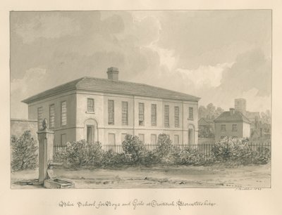 Worcestershire - Droitwich - Blue School: sepia-tegning av John Buckler