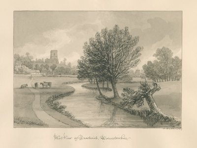 Worcestershire - Droitwich - West View of Town: sepia-tegning, 1833 av John Buckler