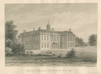 Worcestershire - Hanbury Hall: sepia-tegning, 1833 av John Buckler