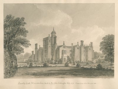 Worcestershire - Hindlip Hall: sepia-tegning, 1833 av John Buckler