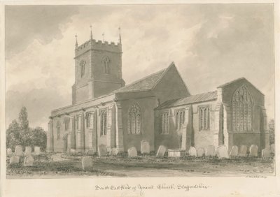 Yoxall kirke: sepia tegning av John Buckler