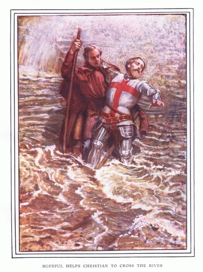 Hopeful hjelper Christian med å krysse elven av John Byam Liston Shaw