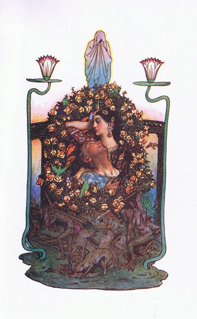 Hagen ved broen, illustrasjon fra The Garden of Kama (og andre tekster fra India), 1920 av John Byam Liston Shaw