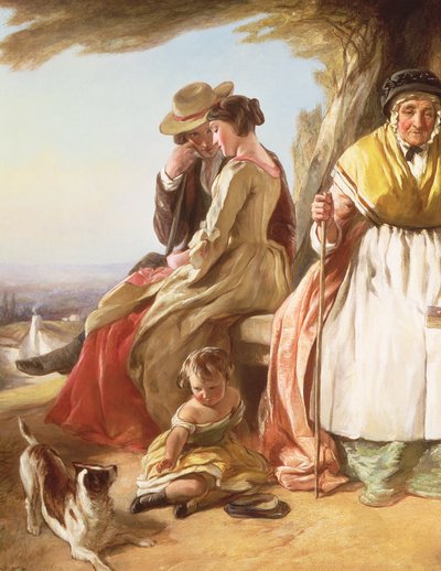 Ungdom og alder, detalj av elskerne (detalj av 59345) av John Callcott Horsley