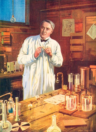 Edison i laboratoriet sitt (fargelitografi) av John Cameron