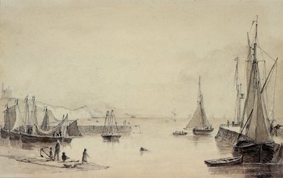 Folkestone Harbor with Shipping, Shakespeares Cliff in the Distance, 1800-tallet av John Carpenter