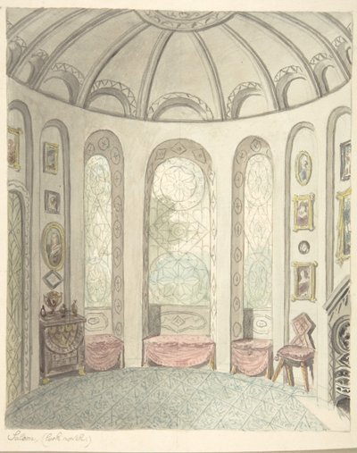 Lea Castle, Worcestershire, Saloon, ser nordover, ca. 1816. av John Carter.