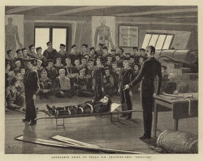 Ambulanseøvelse om bord på HM Training-Ship Exmouth av John Charles Dollman
