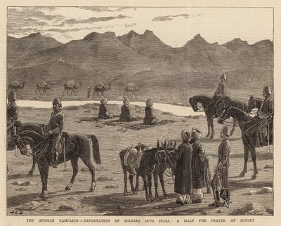 Den afghanske kampanjen, deportasjon av Sirdars til India, et stopp for bønn ved solnedgang av John Charles Dollman